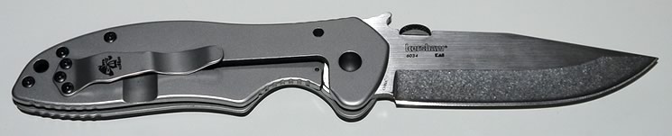 Steel frame lock with bead blasted finish, left or right-handed pocket clip (clip-up)